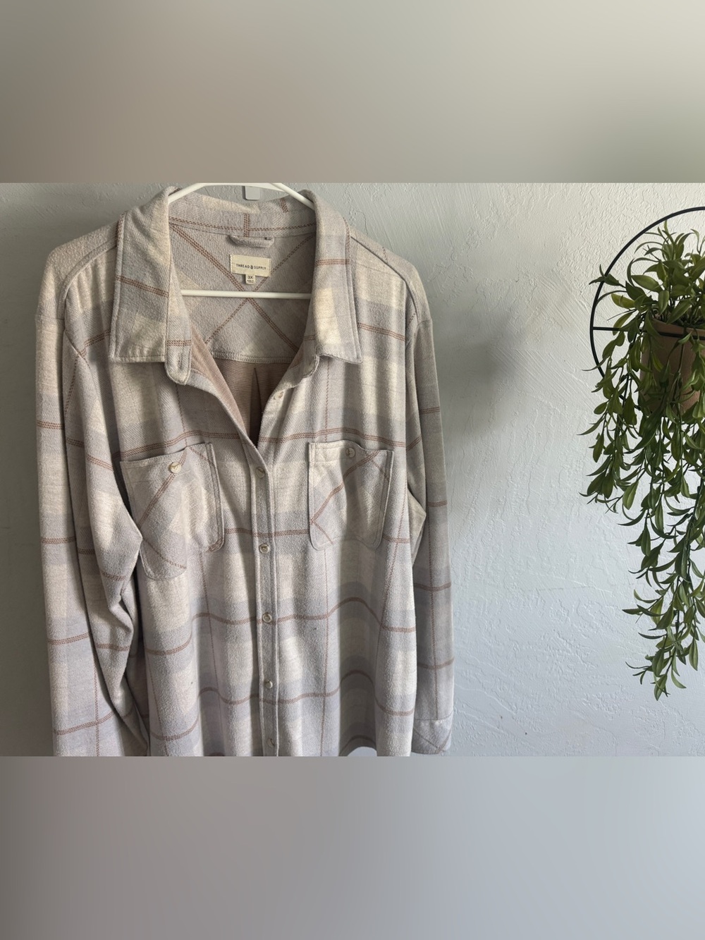 Thread & Supply Light Gray Plaid Button-Up Shirt